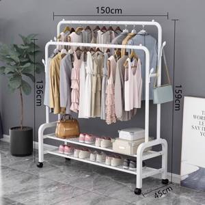 <span class=keywords><strong>Porte</strong></span>-vêtements métallique robuste à double niveau sur pied pour salon, chaussures et présentation de vêtements en magasin - Product Image 5