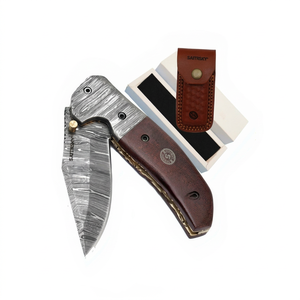 Navaja de bolsillo Satinsky Damascus de 8.25 pulgadas con mango de micarta plateado, plegable manualmente, para caza, regalo, acero quirúrgico de alto carbono 1095+15N20, CE - Product Image 1