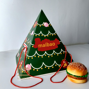 Caja de comida con forma de pirámide de estilo navideño personalizada, embalaje de pastelería, pan, postre dulce, fechas, aperitivos, catering, caja piramidal para llevar - Product Image 1