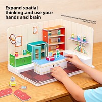 Ensemble de construction de puzzle 3D, maison à assembler soi-même, maison de jeu en papier faite à la main, jouet éducatif pour enfants, moins de 50 pièces