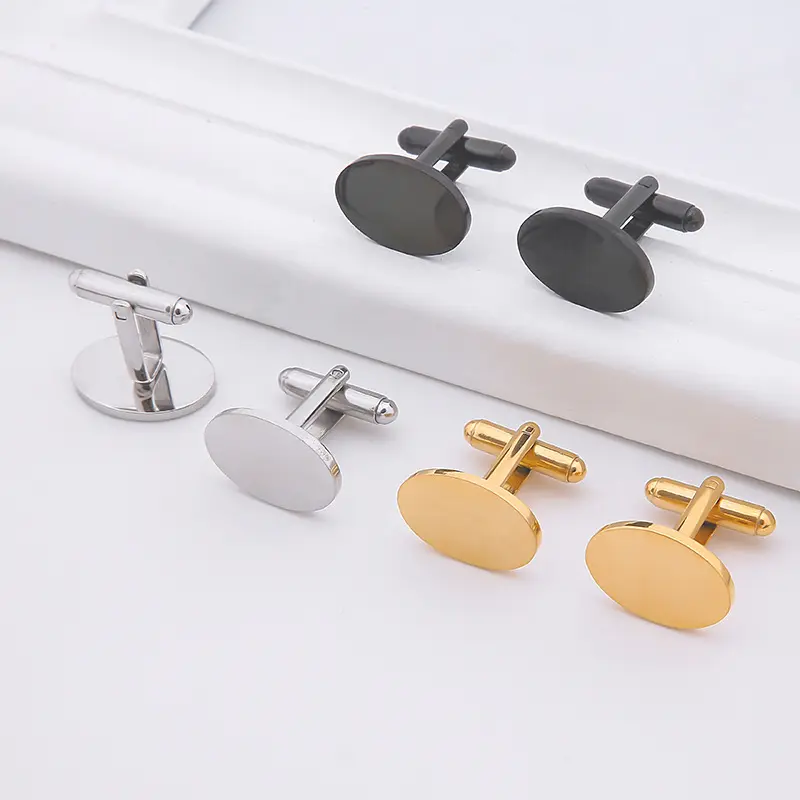 custom cheap china wholesale oval shape stainless steel cufflinks blank for DIY
