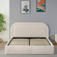 Cadre de lit relevable moderne en velours et bois de bouleau avec rangement, style nordique, pour chambre à coucher (tailles simple et king)