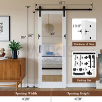 Porte coulissante en verre miroir 36x80 pouces avec kit de quincaillerie d'installation, porte de grange suspendue en MDF avec incrustation biseautée pour hôtel