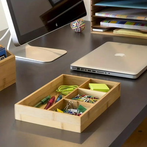 Boîte de rangement en bambou à quatre compartiments, 31x21x4,8 cm, organisateur de bureau pour usage au bureau ou dans la chambre - Product Image 2