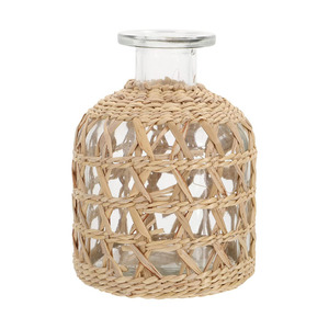 Vase en verre de fleurs séchées, Style campagnard américain, Vase en verre avec paille de Tartan tissée, filet créatif avec filet en <span class=keywords><strong>corde</strong></span> - Product Image 1