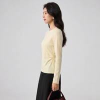 Pull en laine mélangée respirant pour femme, col rond, manches longues, couleur unie, tricoté, idéal pour l'été