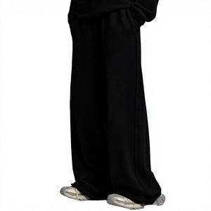 Pantalones Deportivos Anchos Negros para Hombre, Cintura Elástica, Corte Holgado Informal, Estilo Vintage, 100% Algodón, Estilo Invernal, Bolsillos Laterales - Product Image 2