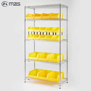 Étagères métalliques multi-niveaux en chrome robustes pour entrepôt, garage et usage industriel avec bac de rangement MZG Bulk - Product Image 3