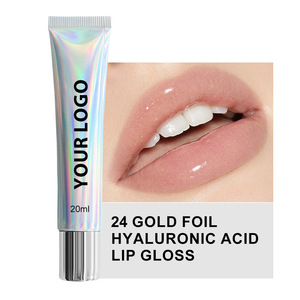 20g Large Capacity Unlabeled Empty Bottle In Stock 24K Gold Foil Hyaluronic Acid Lip <b>Gloss</b> Laser <b>Clear</b> Lip Glaze - Product Image 1