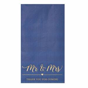 Serviettes jetables carrées en pâte de bois 18 g/m² 12x16 pouces 3 plis 4 volets, bleu métallisé, style mariage moderne, sac 'Mr/Mrs' - Product Image 2