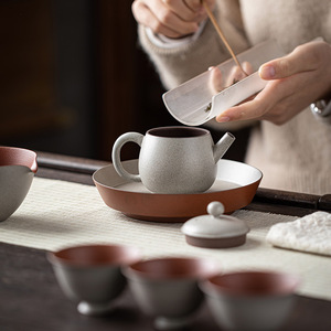 Guanlan Rough Pottery Teapot Gray Glaze Round With Lid Kung Fu <b>Tea</b> <b>Set</b> Single Teapot For Afternoon <b>Tea</b> Office Use - Product Image 4