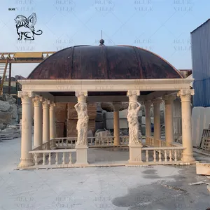 BLVE personalizado grande jardim decoração pedra natural escultura mulheres pilares pavilhão exterior mármore bege gazebo