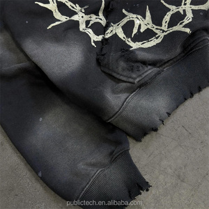 Wholesale Digital Print Cotton Pullover Hoodie Custom Oversized Men Vintage Acid <b>Wash</b> Distressed Acid <b>Wash</b> Hoodie - Product Image 3