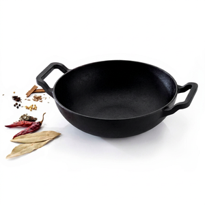 Wok de Hierro Fundido Premium con Tapa, Sartén de Doble Asa, Olla Tradicional India Engrosada para Cocinar Saludablemente en Casa - Product Image 1