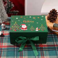 Boîte cadeau magnétique pliable de Noël, rouge et noir à carreaux, imprimé vert Père Noël flocon de neige, fermeture à ruban, carton rigide mat