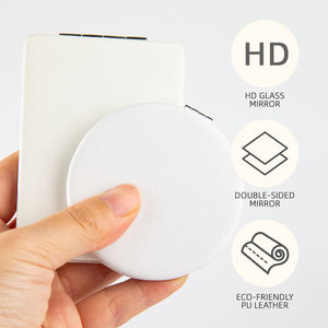 Özel Logo beyaz çift taraflı PU deri makyaj cep küçük taşınabilir güzellik aynası ile kadınlar için deri kılıf - Product Image 2