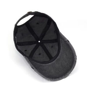 Yeni yıkanmış delik beyzbol kırmızı renk yıkanmış sıkıntılı baba şapka eski kırık kenar yumuşak üst Retro siyah sıkıntılı baba şapka - Product Image 6