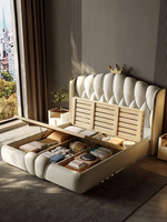 Base de Cama King Size Moderna de Cuero Genuino Suave con Almacenamiento, Estructura Duradera de Madera de Pino Ecológica