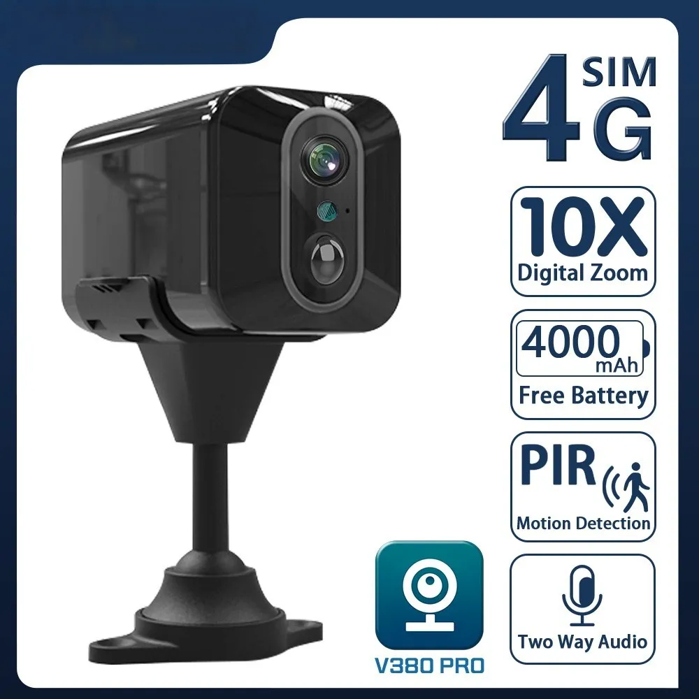5mp 4g Sim 카드 미니 카메라 내장 배터리 피어 모션 감지 실내 보안 Cctv 감시 와이파이 카메라 V380 Pro