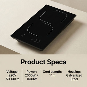 Table de cuisson à <span class=keywords><strong>induction</strong></span> 2 zones, chauffage multi-zones, 3500W, acier inoxydable, cuisson rapide, table de cuisson à <span class=keywords><strong>induction</strong></span> professionnelle robuste - Product Image 2