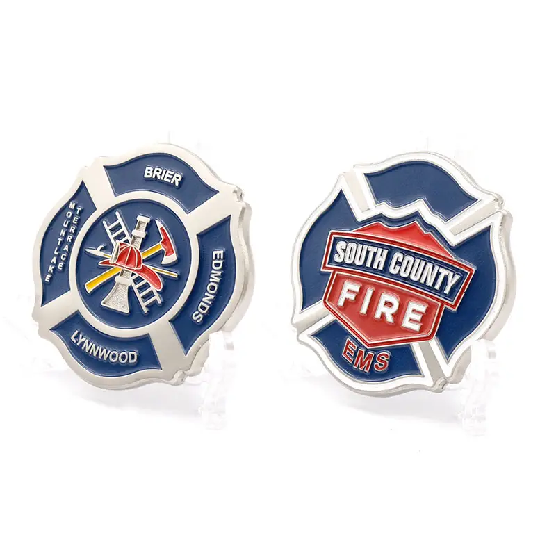 Nessun minimo personalizzato metallo 3d smalto morbido fire dept rescue honor firefighter challenge coins