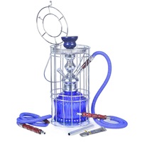 Chicha Électrique en Verre Portable à Double Tuyaux, Narguilé Complet avec Cage en Fer – Vente en Gros