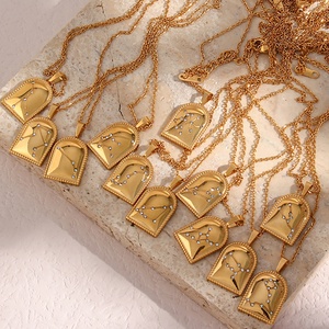 Dreamshow 12 <span class=keywords><strong>Horóscopo</strong></span> 18K Chapado en oro Forma de campana del zodiaco Colgante Collar de circón de acero inoxidable - Product Image 5