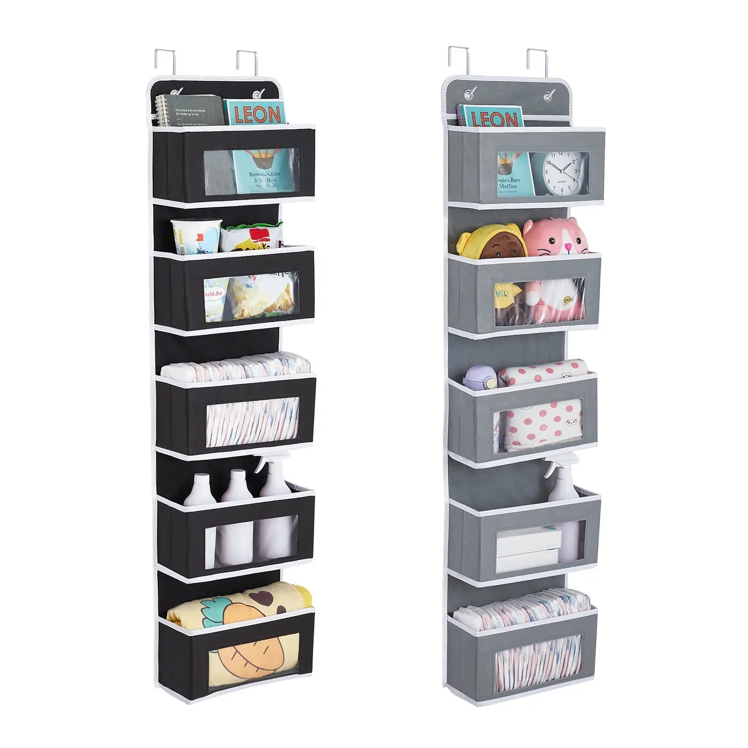 Organisateur de porte pliable en tissu non tissé YA SHINE avec support mural transparent pour fenêtres Rangement organisateur suspendu avec 5 grandes poches