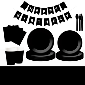 DAMAI Solid Color Party Supplies Black Party Tableware Sets <b>Disposable</b> Dinnerware Sets 7 Inch 9 Inch Plates Paper Cups Napkins - Product Image 1