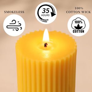 Juego de 3 Velas de Pilar Acanaladas de Cera de Abeja y Parafina Natural Pura, Sin Perfume, de Larga Duración (<span class=keywords><strong>105</strong></span> <span class=keywords><strong>Horas</strong></span>), para Navidad y Hogar, Precio de Fábrica - Product Image 2