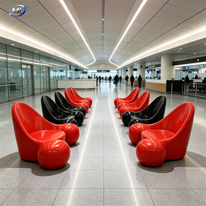 Modern Outdoor Patio <b>Bench</b> <b>Set</b> Red And Black Contemporary Fiberglass Seating <b>For</b> Outdoor Use Durable Design - Product Image 3