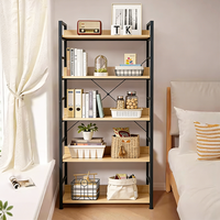 Étagère à livres mobile en bois à 5 niveaux, style industriel, pour librairie, mobilier d'appoint, en promotion