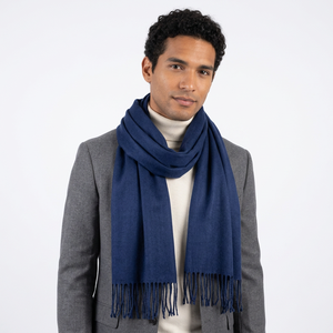 Navy Blue Solid Color Soft Warm Pure Merino <b>Wool</b> Woven Twill Shawl Scarf Unisex Handmade Skin-Friendly Breathable Winter/Autumn - Product Image 5