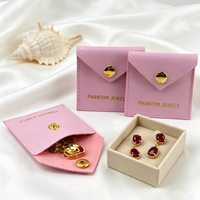 Pochette de luxe rose en cuir PU avec fermeture à pression pour bijoux fins, personnalisable avec logo imprimé, pour boucles d'oreilles, bagues, colliers et rangement de cadeaux