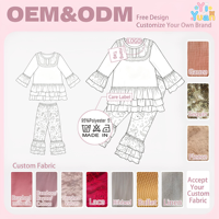 Mädchen-Outfit mit Waldfuchs- und Blumenmuster, 2-teilig, Spitzen-Rüschen-Langarm-Tunika-Oberteil, mehrlagige Rüschen-Schlaghose, Kinder-Boutique-Set