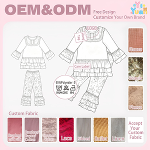 Completo da <span class=keywords><strong>bambina</strong></span> 2 pezzi con stampa floreale <span class=keywords><strong>volpe</strong></span> del bosco, top a tunica a maniche lunghe con volant in pizzo <span class=keywords><strong>e</strong></span> pantaloni a zampa a strati con volant, set boutique per bambini - Product Image 2