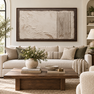 Quadro Astratto Originale in Tonalità Terra, Pittura Murale 3D Testurizzata su Tela Marrone Beige per Hotel, Hall, Villa, Ufficio - Product Image 1