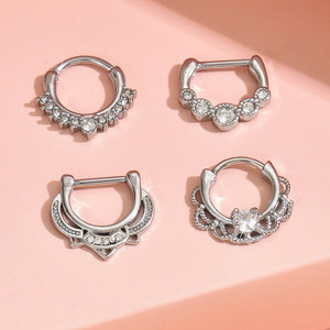 Anneau nasal tendance en acier inoxydable en forme de fer à cheval avec placage argent/or, unisexe, pour le nez et les oreilles, designs triangulaires/en forme de <span class=keywords><strong>D</strong></span> - Product Image 1