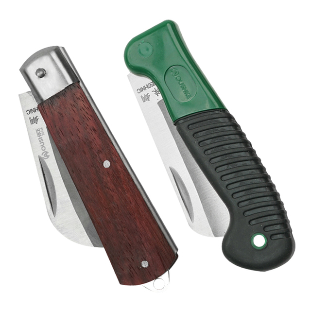 Electrician's Knife Straight/Curved Mouth Push Button Steel Wooden Handle Wire Stripping Hand Cutting Industrial