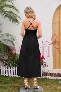 Robe dos nu sans manches de couleur unie d'été pour femmes KISS ME ANGEL avec ceinture croisée robes A-Line de vacances à dos ouvert - Product Image 6
