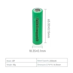Harga grosir 18650 2500mAh 12C 30A baterai litium isi ulang tingkat tinggi 3.7V 2500mAh 18650 sel baterai Lithium Ion