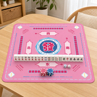 Tapis de Mahjong Antidérapant Imperméable en Néoprène Rose Pliable Durable Écologique avec Caractères Chinois Bidirectionnels pour Table de Jeu