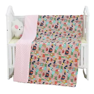 男童女童男女通用柔软婴儿毯，带印花动物图案点状背衬床，适合新生儿接收婴儿床