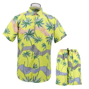 2021 neue lässige Strand hemd Shorts Anzug tropische Pflanzen Kokosnuss baum Vögel Pfirsich Haut Print Shirt RESORT Shorts