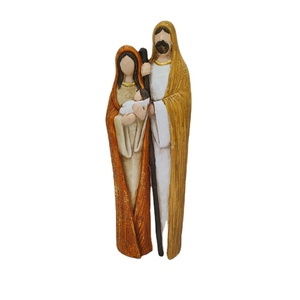 Figurine de Nativité en Résine Finition en Bois Personnalisée StatueJésus Mère Marie avec Bébé Statues de Scène de Nativité de Noël - Product Image 1