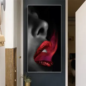 Kırmızı ağız seksi dudaklar sanat yağlıboya tuval üzerine posterler ve baskılar Cuadros duvar sanat