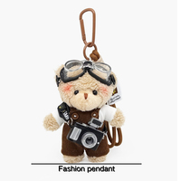 Porte-clés en peluche ours avec lunettes de pilote uniques, jouet en peluche créatif en velours côtelé avec mini-caméra, accessoire de sac de luxe