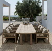 Mobilier d'extérieur moderne PE rotin cadre en bois de teck massif ensemble de chaises de table à manger de jardin avec coussin