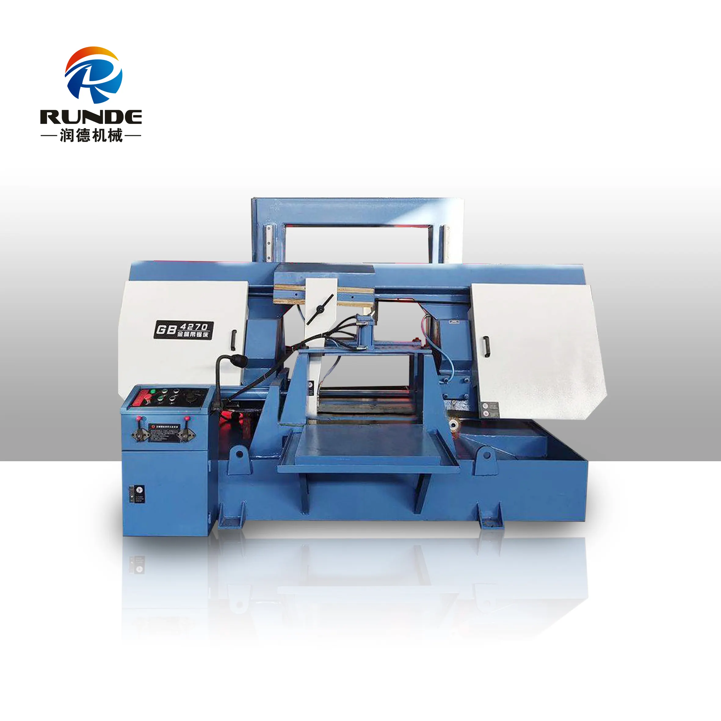 ماكينة قطع المعادن الأوتوماتيكية منشار بشريط من مصنع شركة RUNDE الصينية، ماكينة النشر GH4270