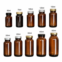 Bouteilles en verre ambré de 60 ml, 75 ml, 120 ml, 200 ml, 250 ml, 300 ml, 500 ml avec bouchons en aluminium pour capsules, comprimés, poudre, fabrication OEM